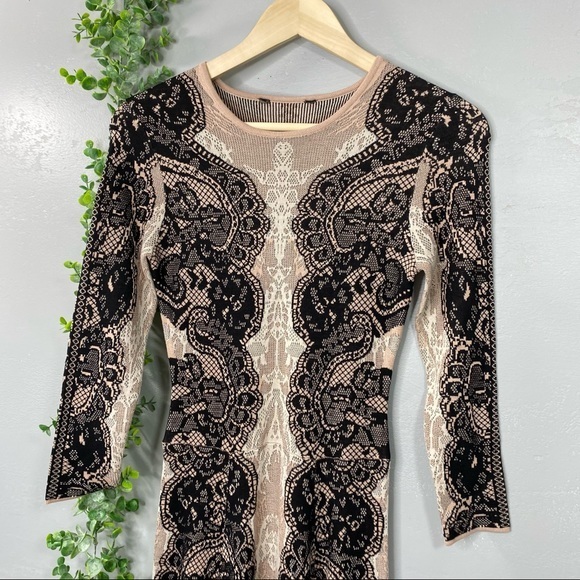 BCBGMaxAzria Bare Pink Black Lace Alma Dress - Picture 5 of 14